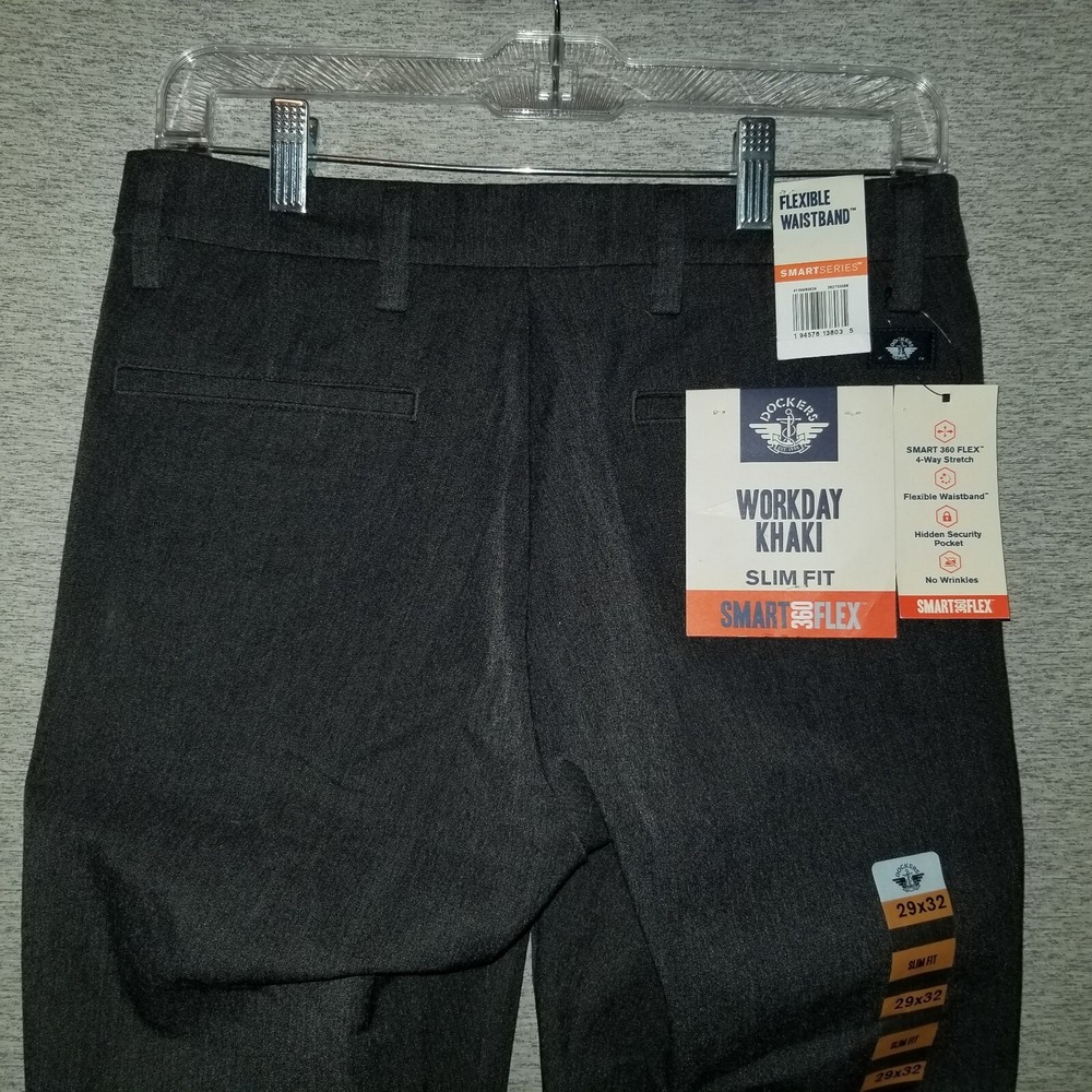 NWT Dockers Mens Pants 29x32 Workday Khaki Charcoal Smart 360 Flex Slim Fit NEW - Picture 14 of 15